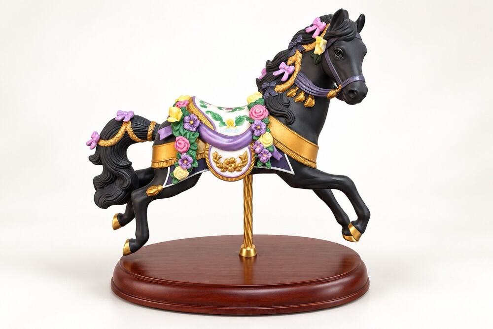Lenox Midnight Charger Black Beauty Carousel Horse 1993 Porcelain 24K Gold 8.5”